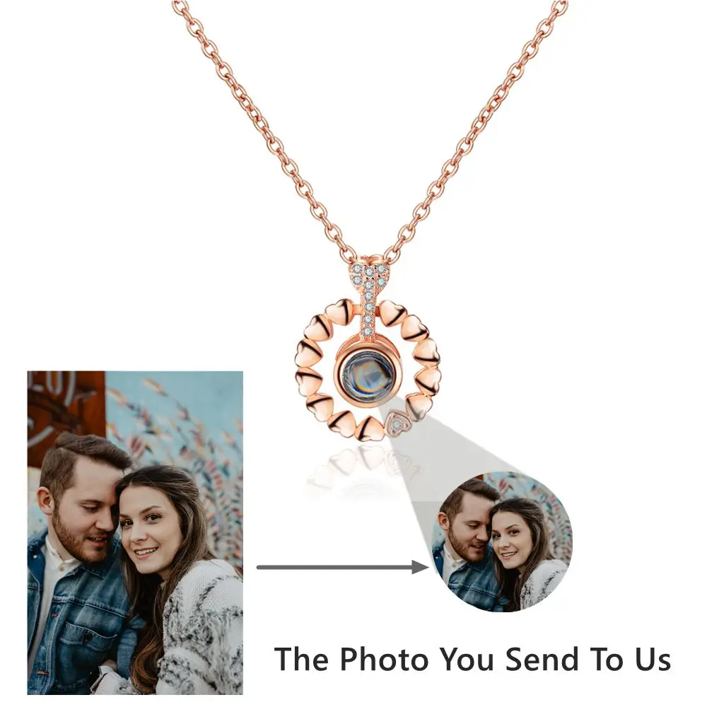 

Custom Photo Projection Photo Necklace for Women Personalized Birthday Gift Heart Round Pendant Necklace Girlfriend Couple