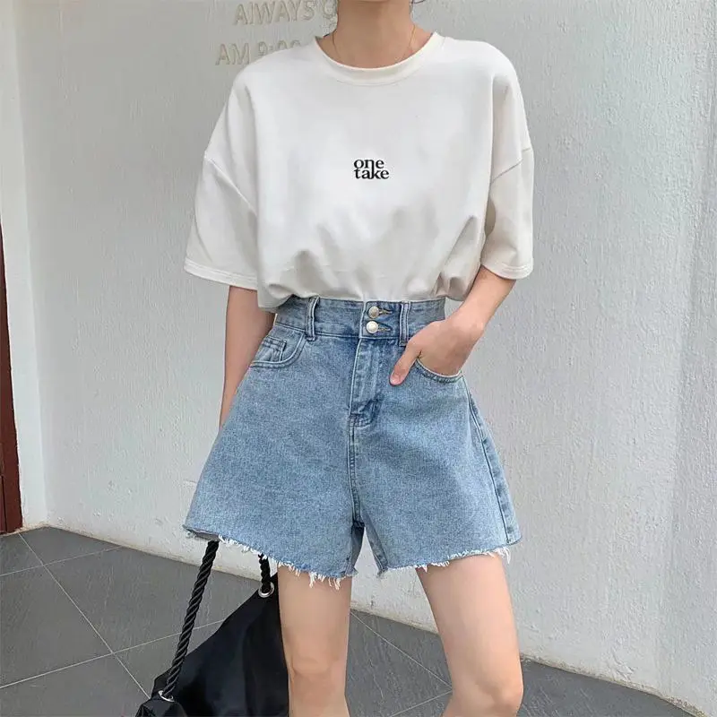 

2025 Versatile Fashion Simple All-Match Woolen Design Denim Loose Shorts For Women Summer New European And American Style Shorts