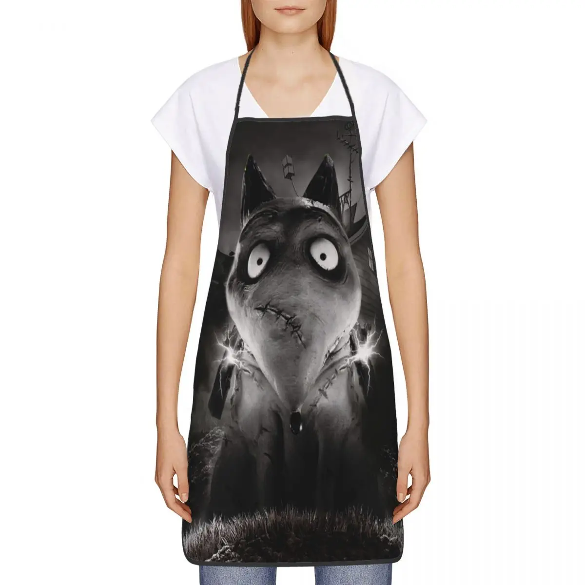 Custom Unisex Creepy Dog Sparky Bib Apron Adult Women Men Chef Tablier Cuisine for Kitchen Cooking Frankenweenie Gardening