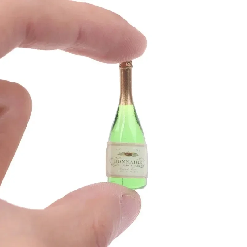 2Pcs Dollhouse Mini Transparent Glass Champagne Bottle Model Simulated Liquor Wine Drink Mini Bar Scene Decor Accessories