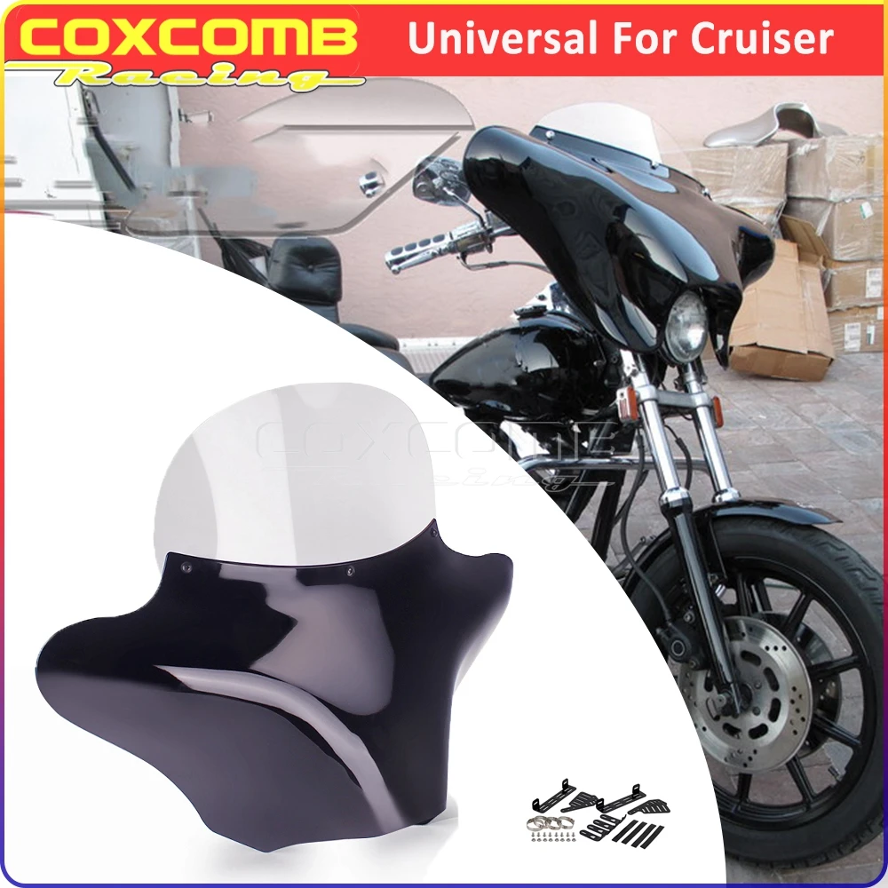 Universal For Hyosung Suzuki Honda VTX Shadow Kawasaki Vulcan Yamaha V-Star XVS 650 Motorcycle Front Headlight Batwing Fairing