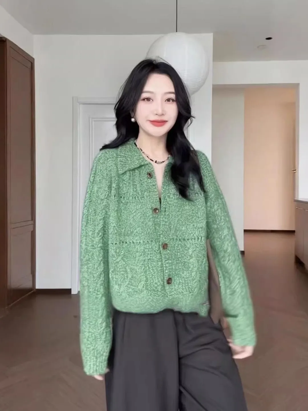 

Открытый кардиган с воротником Chic een, свитер, женский свободный ленивый высококачественный мягкий вязаный верх, осенне-зимняя одежда для поездок на работу