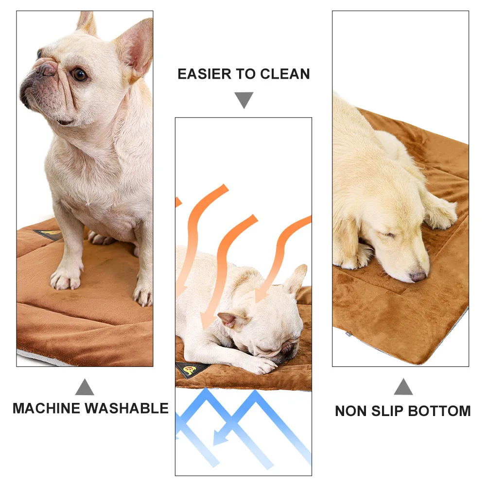 

1PC M Size Brown Dog Bed Mat Self Heating Thick Winter Proof Non Slip Urine Resistant Machine Washable Pet Warm Pad for Indoor