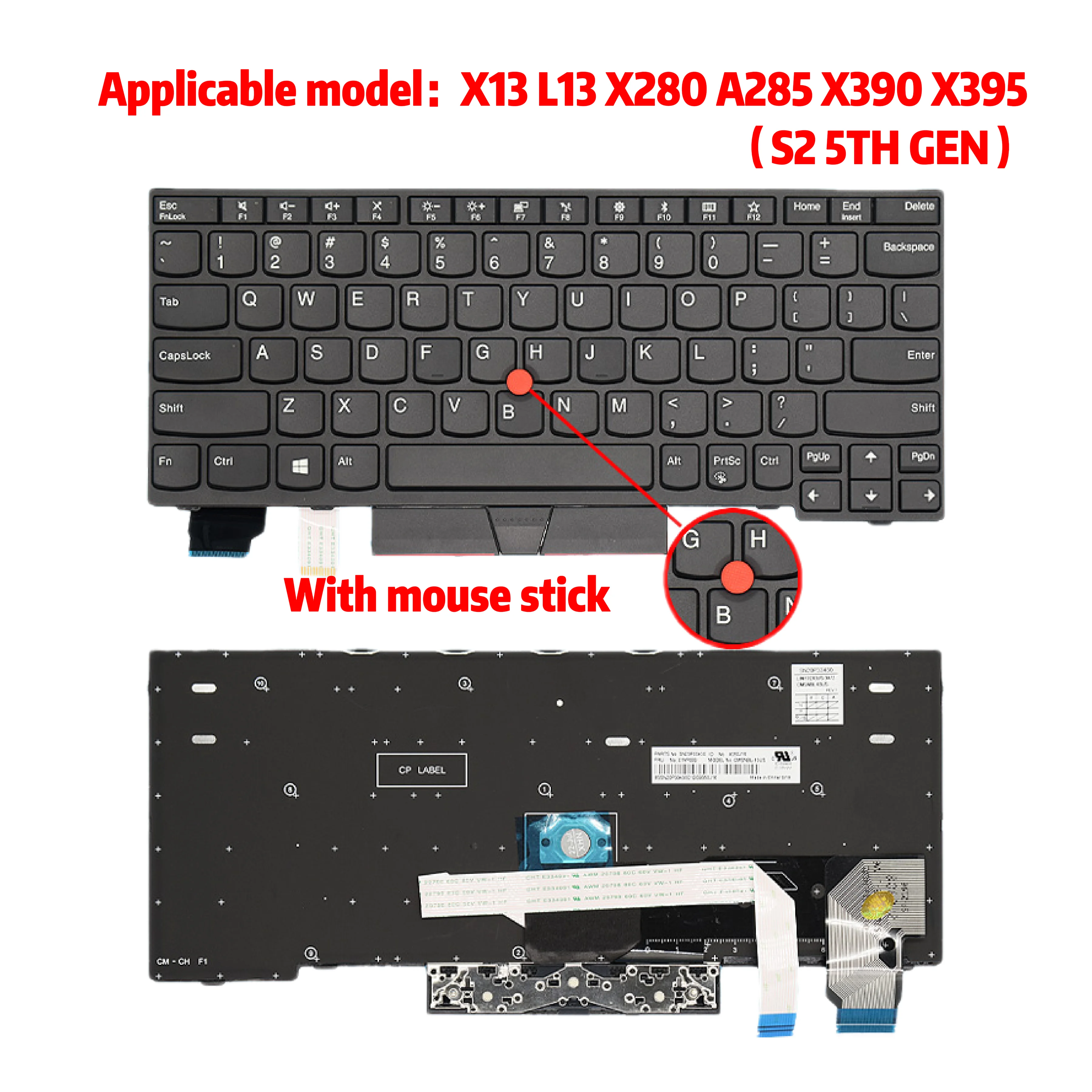 ل ثينك باد لينوفو X13 L13 X280 A285 X390 X395 لوحة المفاتيح S2 5TH GEN #3