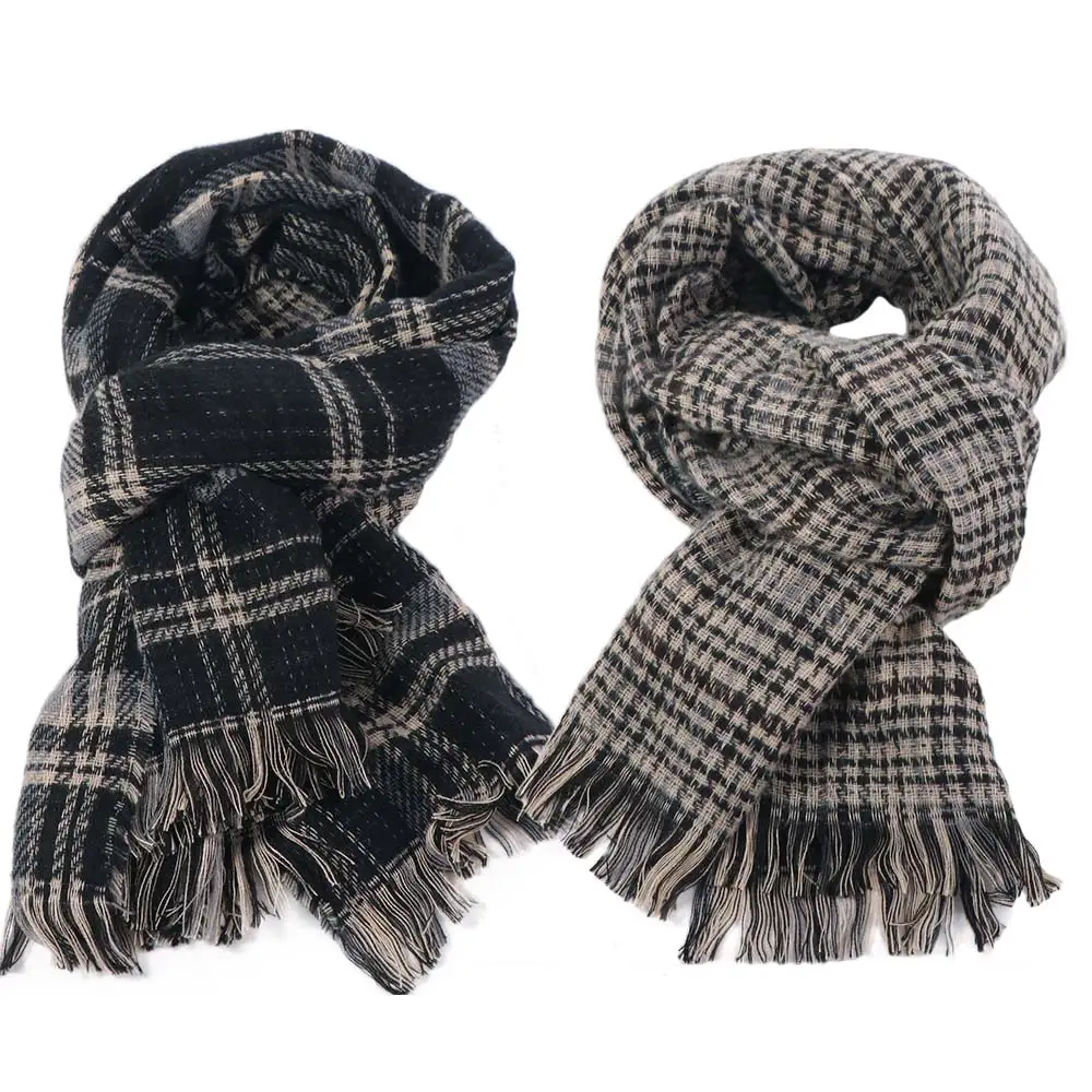 ผ้าพันคอไหมพรมลายสก็อตสไตล์เกาหลี ผ้าอะคริลิกเนื้อนุ่ม ผ้าคลุมไหล่ยาวหนาสำหรับผู้ชาย ผ้าพันคอสองด้าน ผ้าคลุมไหล่คู่รัก