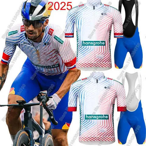 보라풀 한스그로헤 2025 프리모즈 로글리치 사이클링 저지 세트 슬로베니아 의류 남성용 키트 로드 바이크 셔츠 슈트 자전거 빕 반바지 M