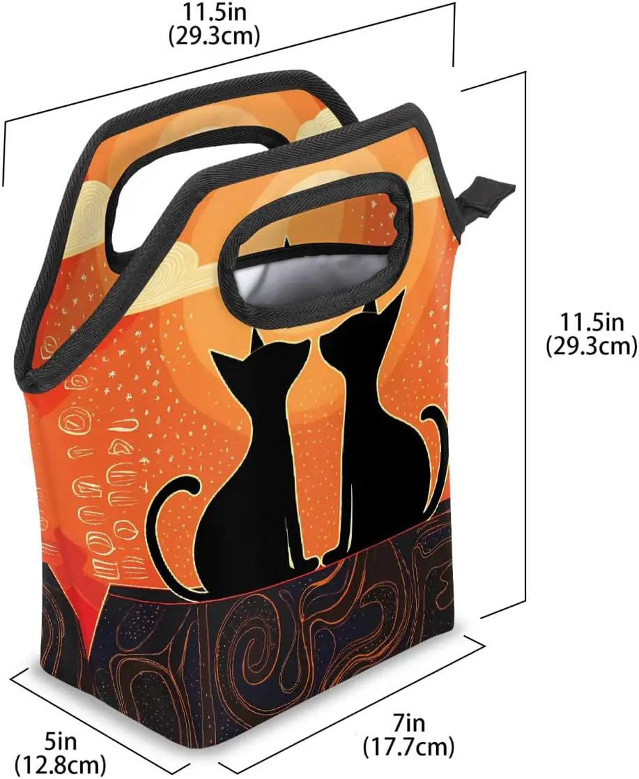 Reusable Lunch Bag Insulated Lunch Box Troditional Cats Sunset | Waterproof, Leakproof, Lunch Tote Bags