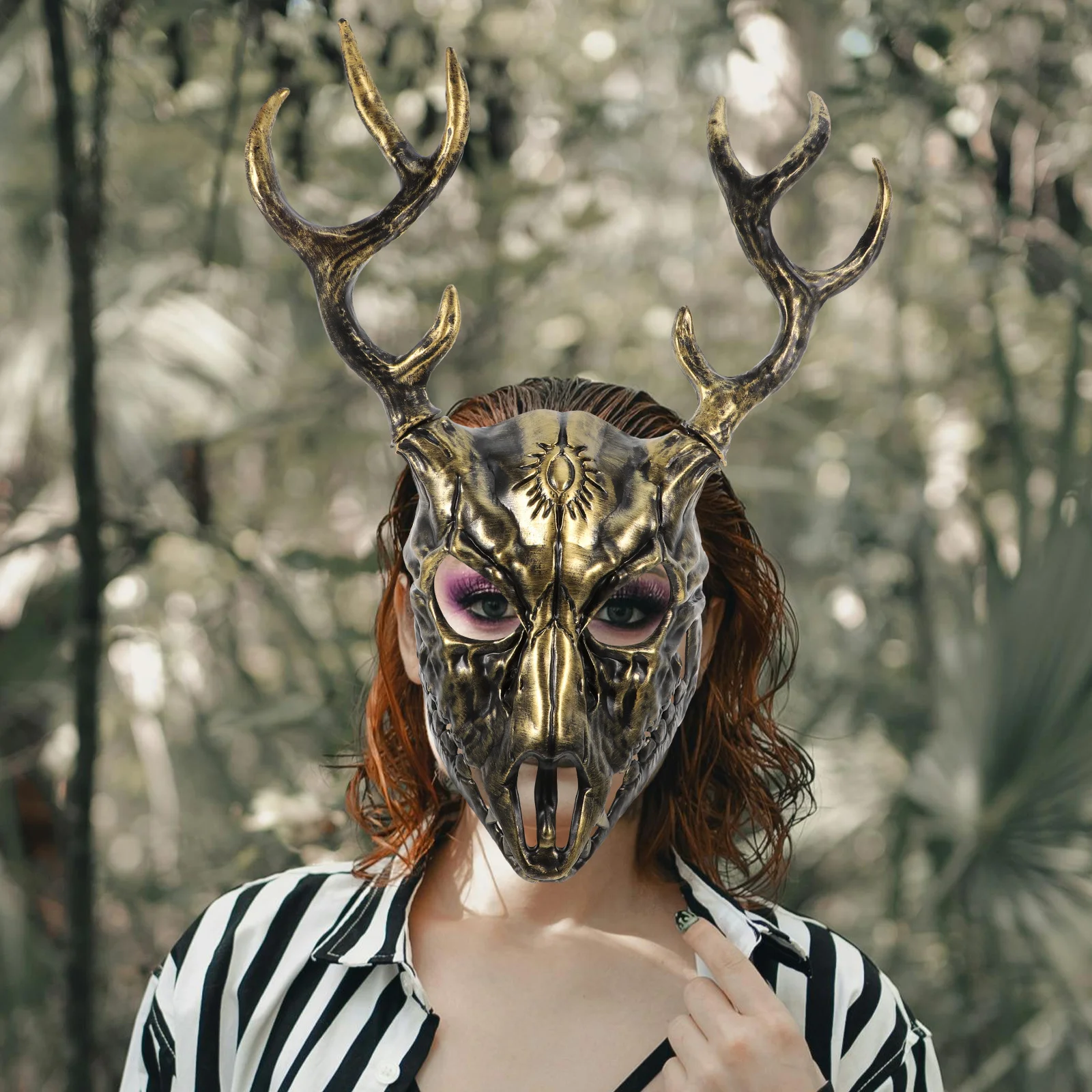 Masque en bois de cerf, demi-visage, cornes d'halloween, Costume d'animal, accessoire de Cosplay détachable pour adultes et hommes, 1 pièce