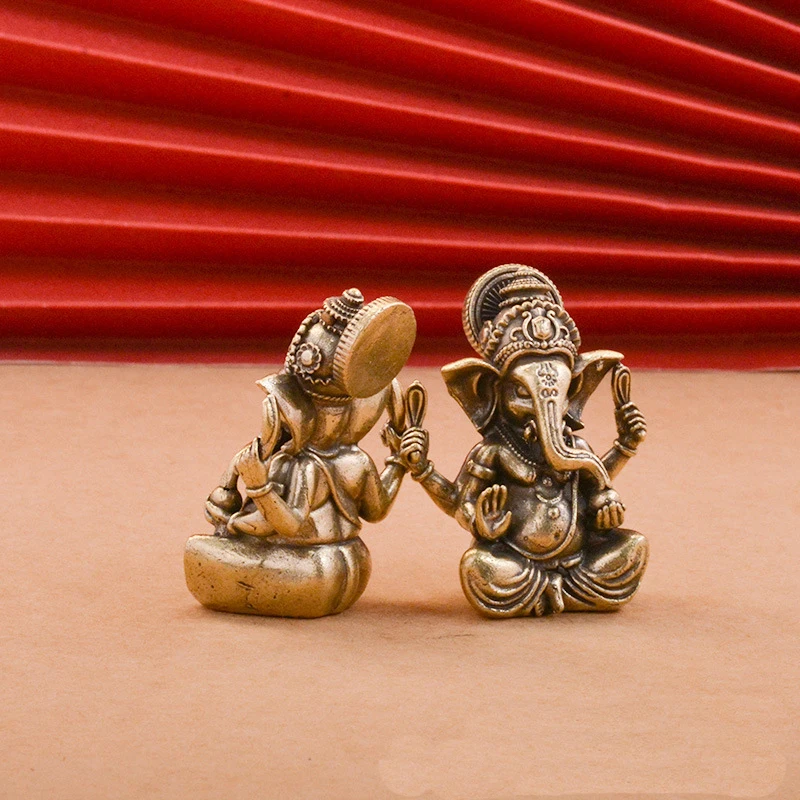 Lord Ganesha Statue Buddha Ornaments Elephant Hindu God Sculpture Figurines Home Office Decoration Buddha Statues Vintage brass