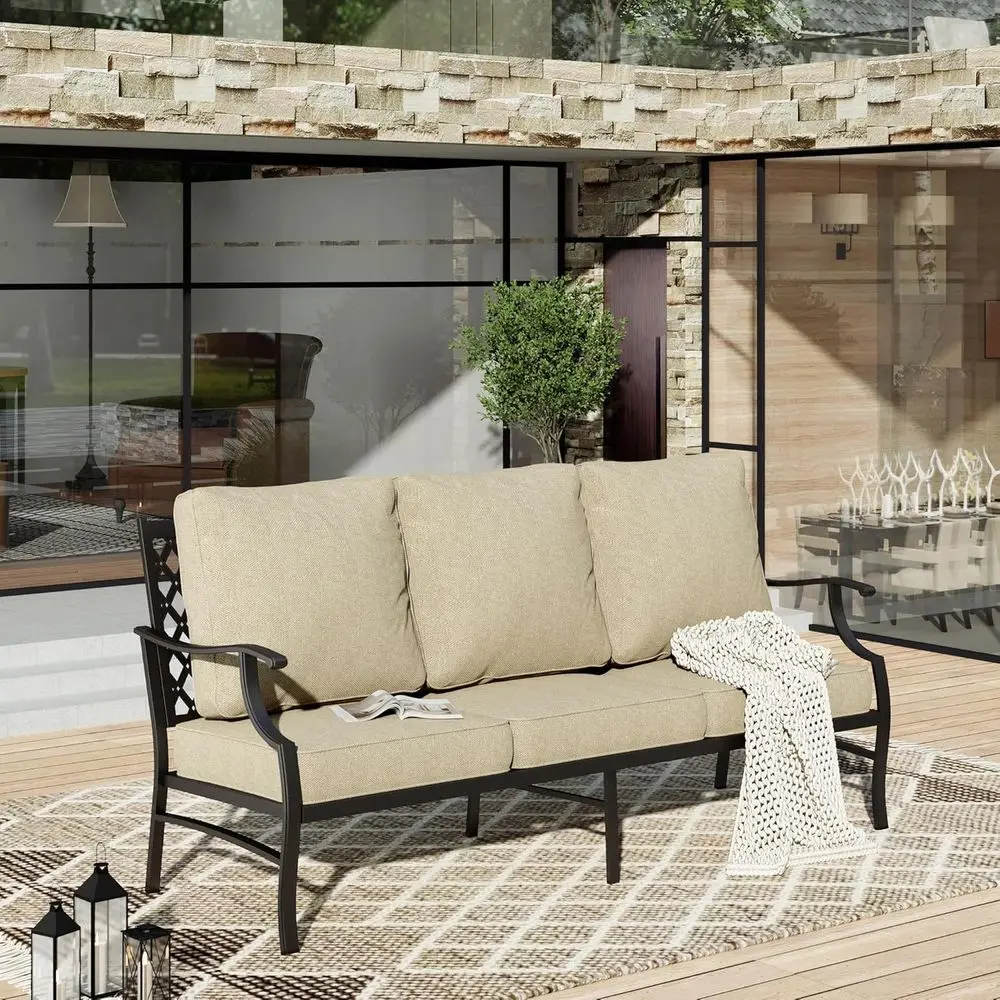 

All-Weather Outdoor 3-Seat Patio Couch with Deep Seating and Olefin Cushions for Garden, Balcony, and Backyard