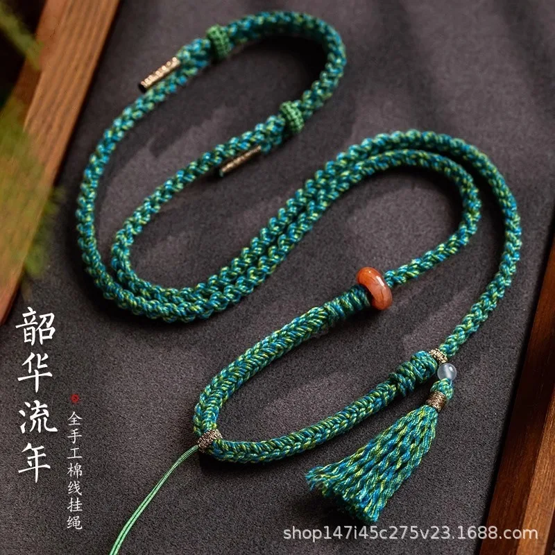 

Floral Tibetan Pendant Hand Woven Necklace Rope Cotton Thread Hanging Neck Tassel Autumn And Winter Sweater Chain Agate Lucky J