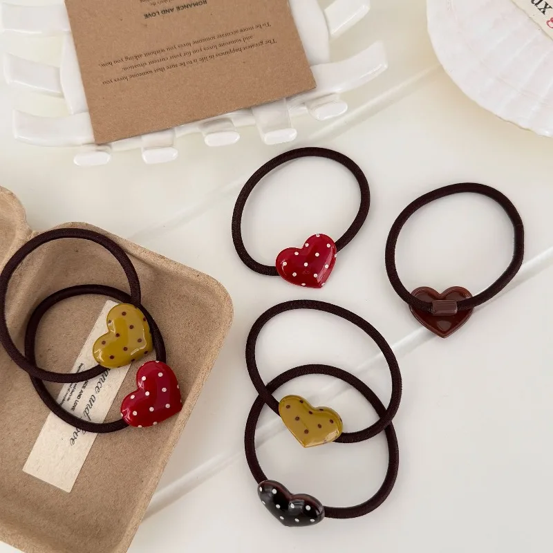 High Elasticity No Hair Damage Elastic Head Bands Retro Polka Dot Love Hair Rope For Women High Hair Volume Ponytail