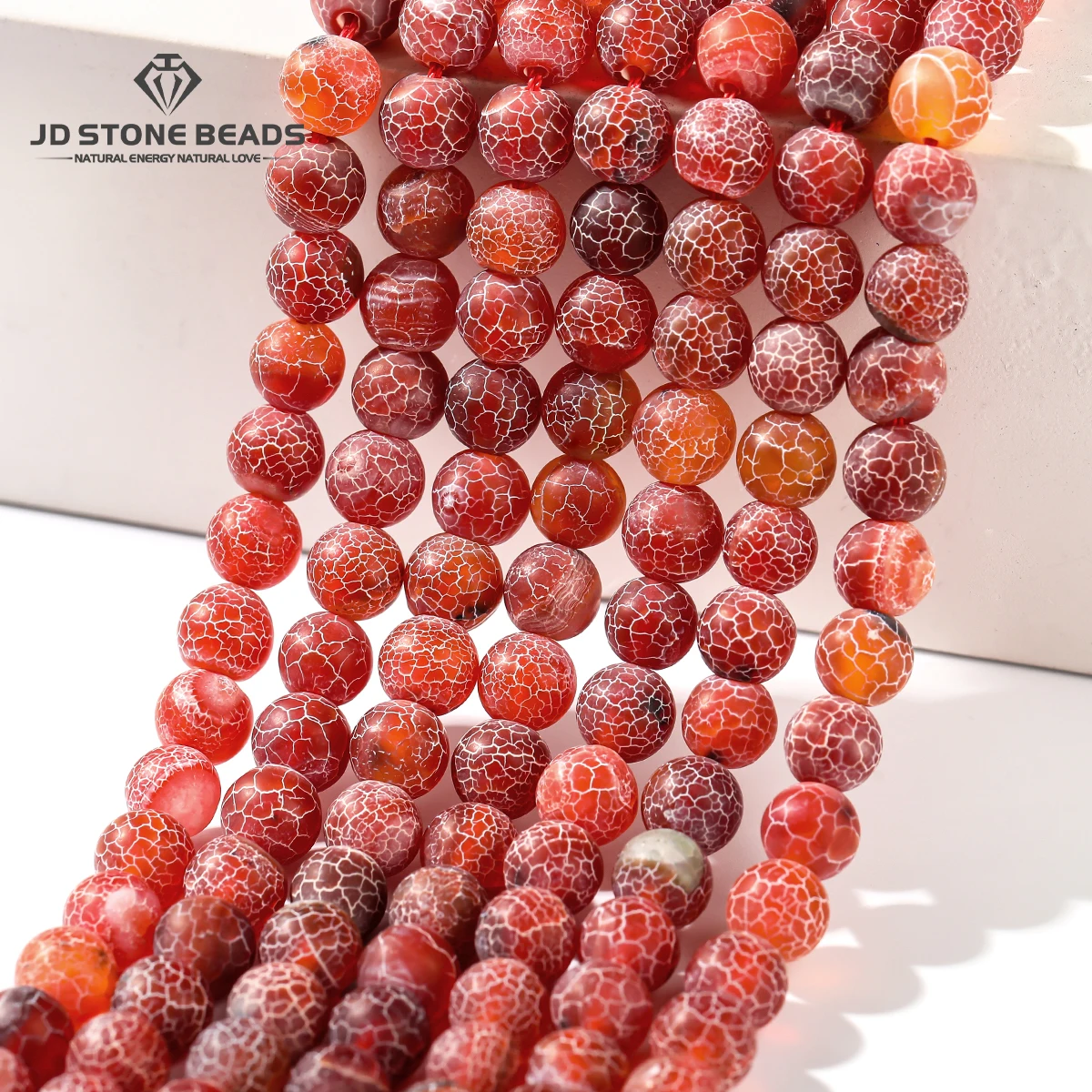 

6 8 10mm Red Color Weathered Crack Agate Stone Bead Round Loose Spacer Bead for Jewelry Making Necklace Bracelet DIY Accessories