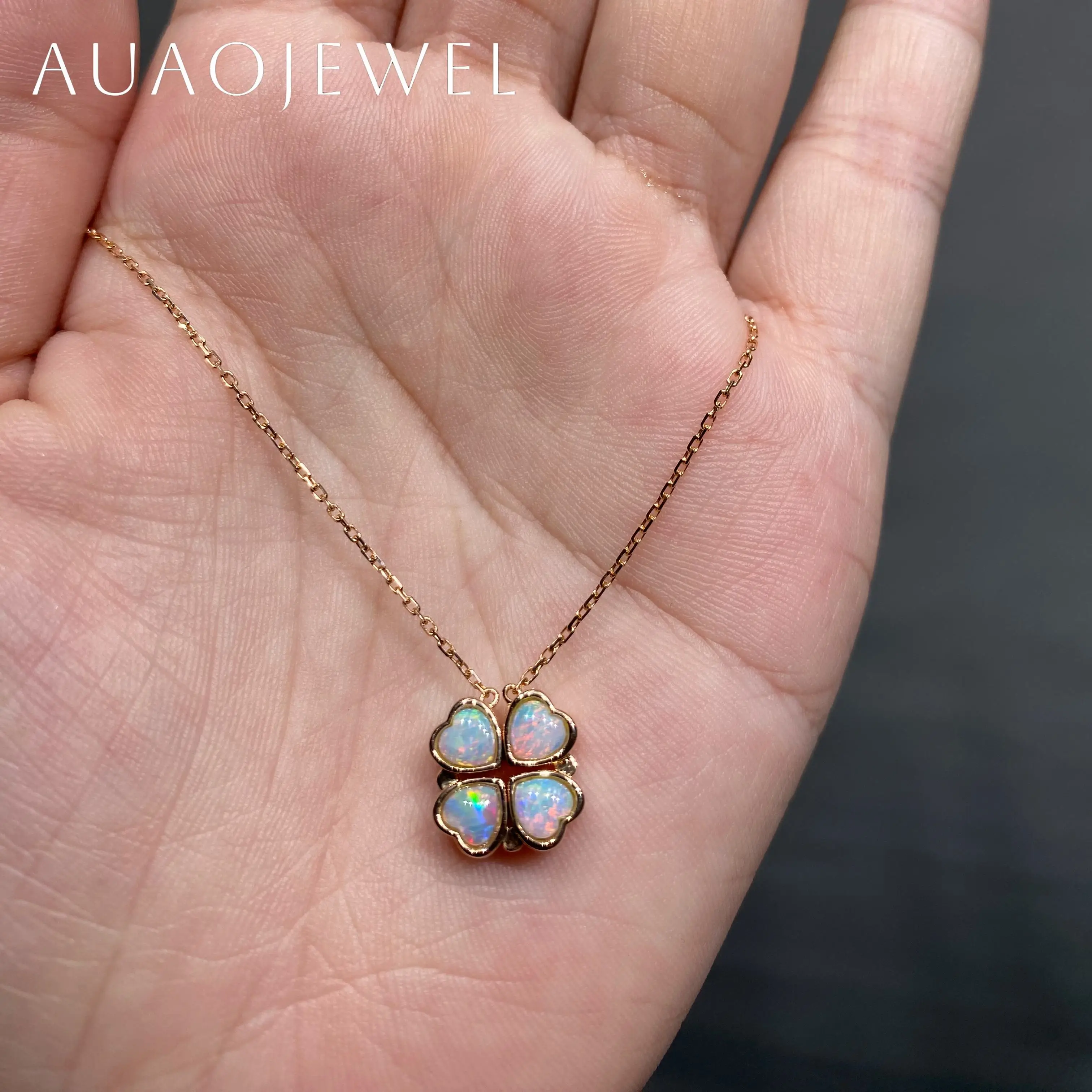 

AUAOJEWEL Heart Opal Pendant Colorful Gemstones Necklace 925 Sterling Silver 14K 9K 10K 18K Real Gold Luxury Jewelry Gifts