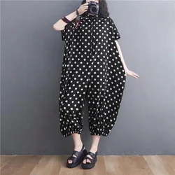 Oversize Piaysuit Casual Jumpsuit New Summer Loose Short-sleeved Jumpsuit LOOSE Casual Dot Printing Korean Style Women Clothes