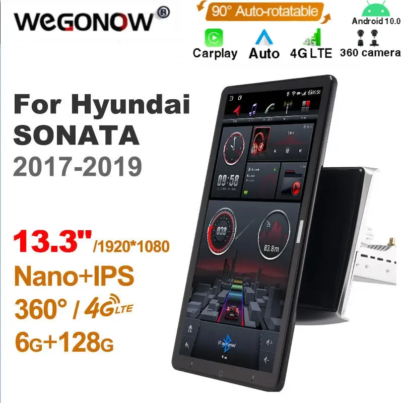 1920*1080 Nano Ownice Android 10.0 for HYUNDAI SONATA 2017-2019 Car Radio Video Audio 13.3'' Rotatable 360 6G 128G Tesla Style