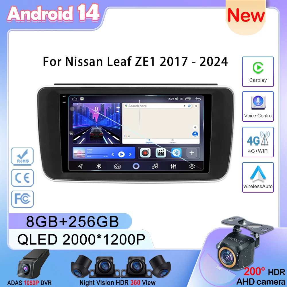 

Car Android 14 Carplay For Nissan Leaf ZE1 2017 - 2024 Android Auto Radio Stereo GPS Navigation Multimedia Player NO 2din DVD BT