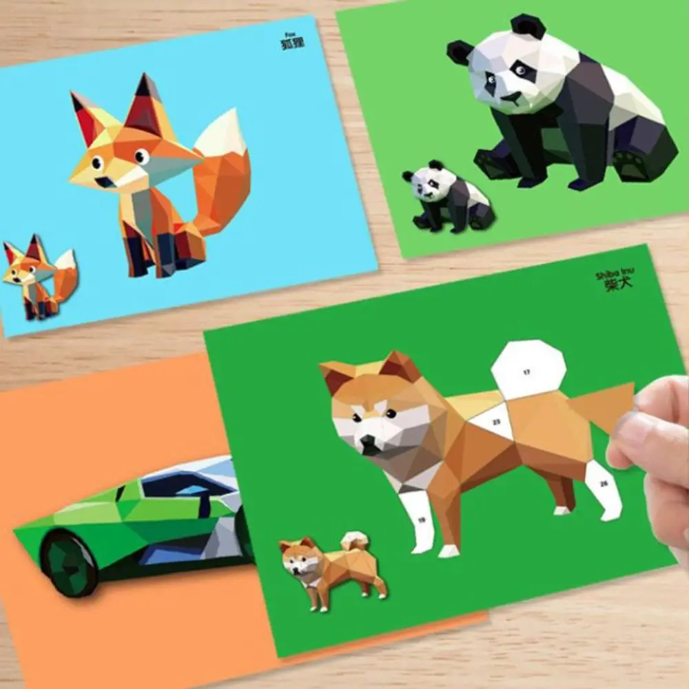 DIY Game Book Paper 3D Geometric Sticker Books Handmade Montessori DIY Paste Material Kit Car Cute Animals Sticker Book Kids