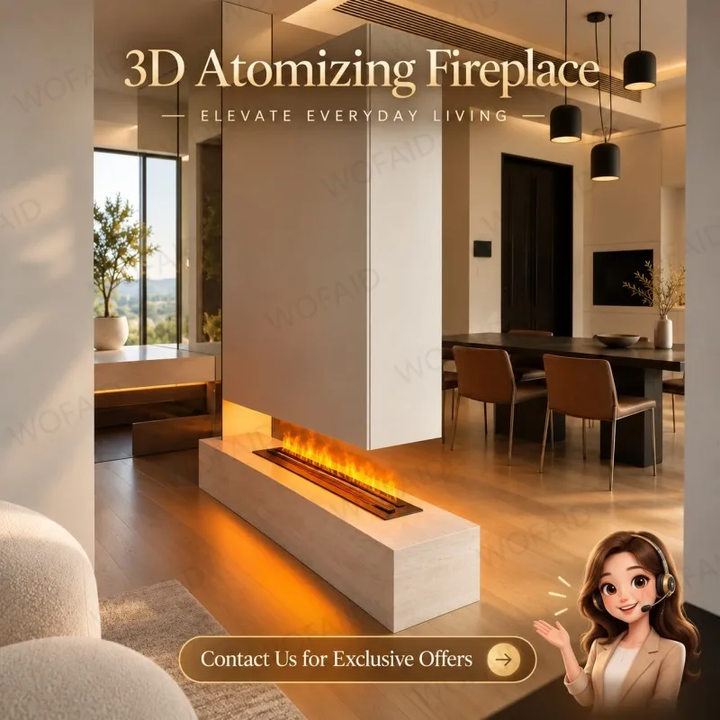 Interior Smart 3D Water Vapor Fireplace Insert LED Realistic Mist Flame No Smoke Electric Fireplace for Living Room Media Wall