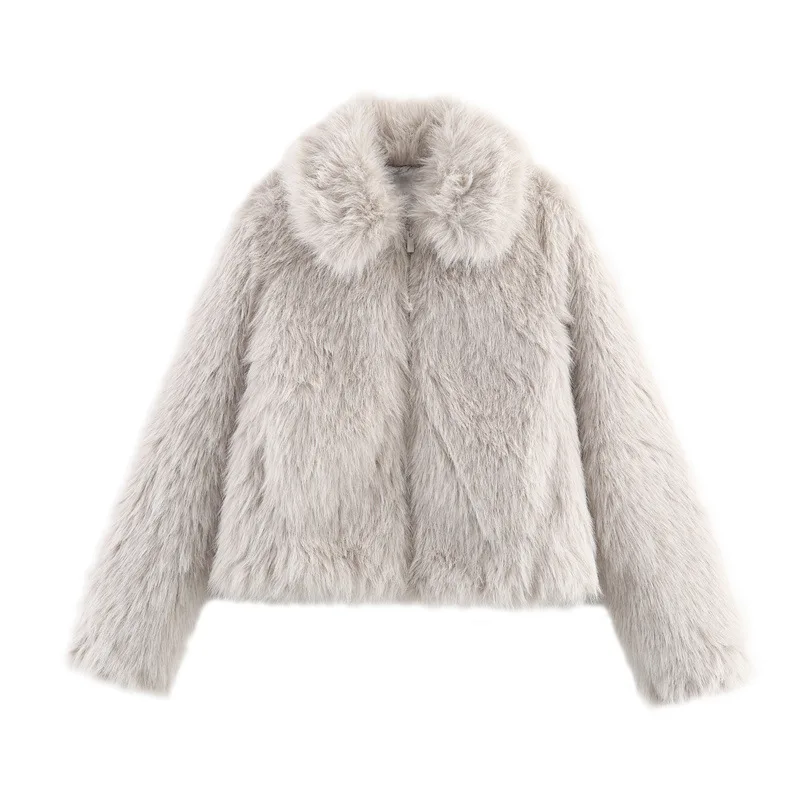 Autumn New Fashionable And Simple Artificial Fur Grass Effect Zipper Short Jacket
