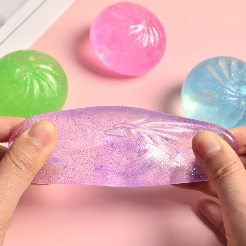 Mini Squishy Dumpling Fidget Toy Realistic Colored Glitter Steamer Bun Squeezable Sensory Decompression Ball Small Stress