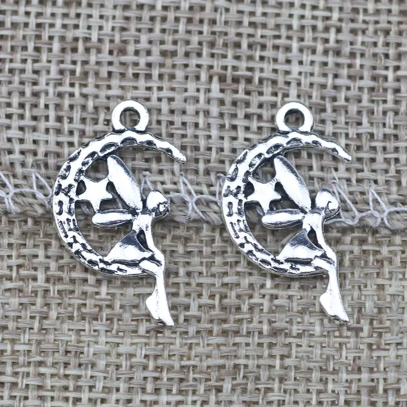 Newest 20Pcs 25.4*14mm Antique Silver Color Alloy Pretty Fairy Charms Fashion Earrings Necklace Pendant For DIY Jewelry Making