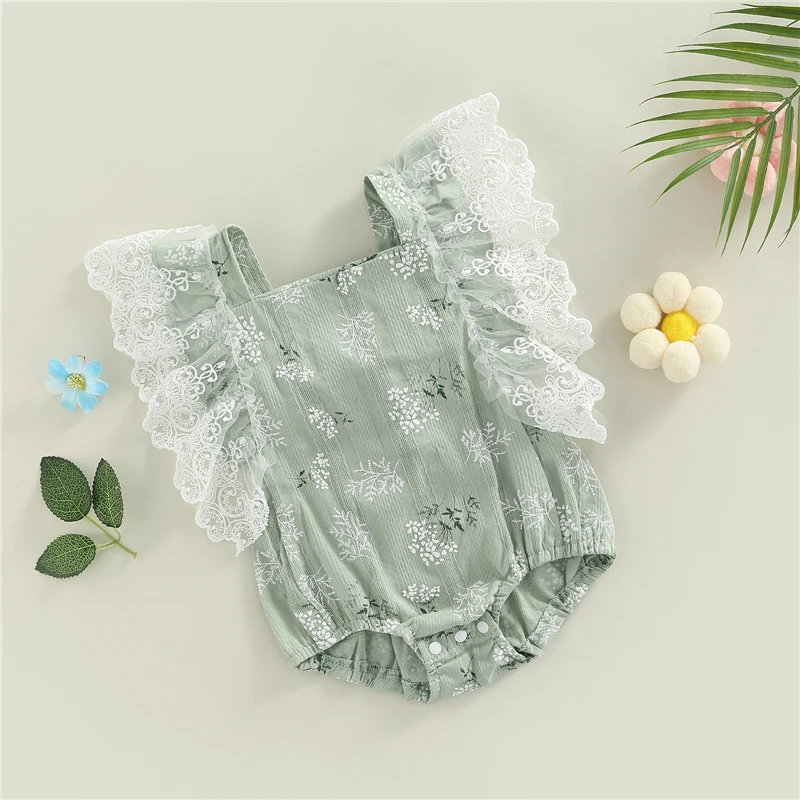 Baby Rompers Summer Newborn Baby Clothes For Girls Ruffle Lace Floral Print Jumpsuit Baby Clothing Casual Toddler Outfits