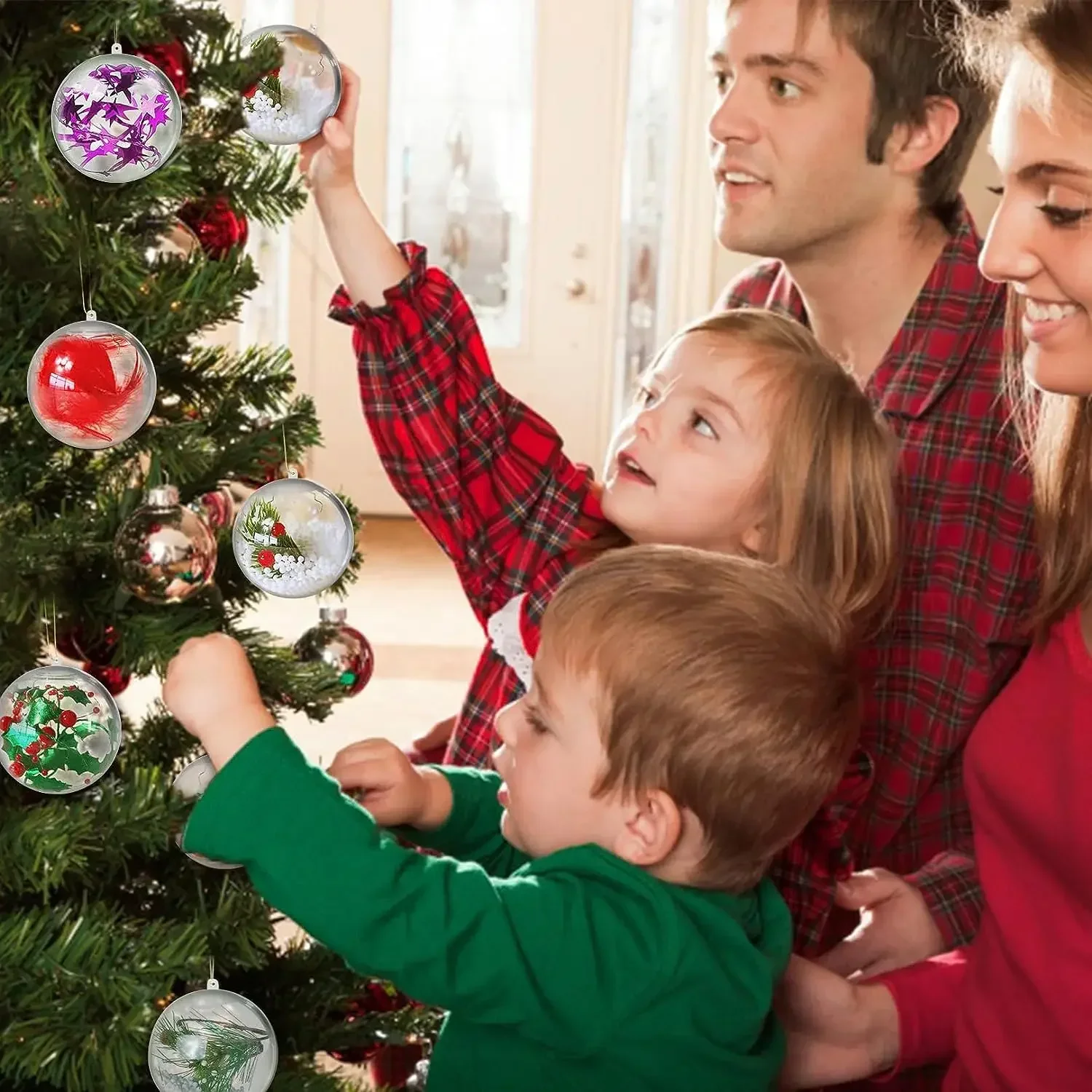 1-24Pcs Plastic Hollow Christmas Ball DIY Transparent Balls Fillable Bauble Xmas Tree Hanging Ornaments Home Party Gifts Decor