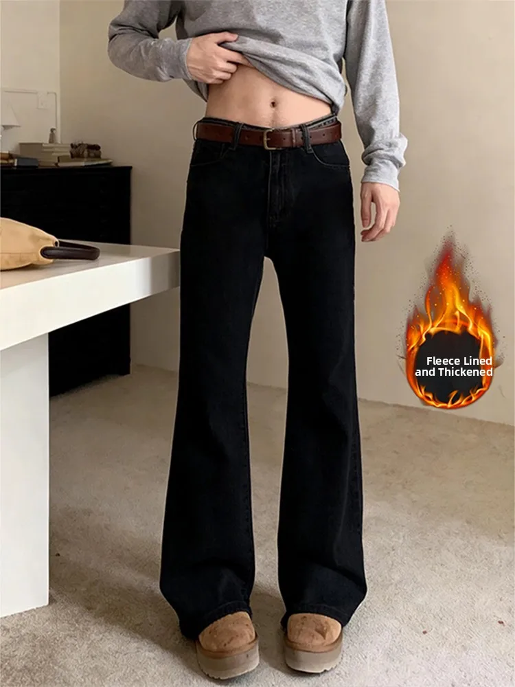 

Мужские джинсы American Sle Slim Fit Bla Knife, осенне-зимние расклешенные брюки High Street Vibe Fce на подкладке, чистый крой