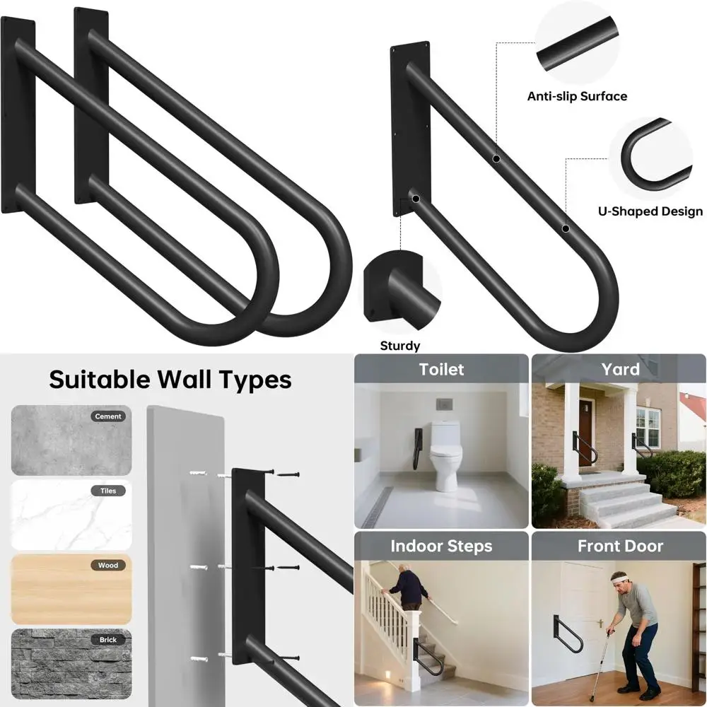 

Сверхмощные поручни для уличных лестниц, U-образный нескользящий поручень безопасности, 20-дюймовые металлические перила для ступеней, прочная опора для настенного крепления