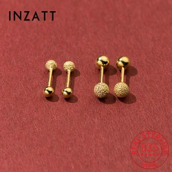 INZATT Real 925 Sterling Silver 18K Frosted Bead Stud Earrings For Women Party Classic Fine Jewelry Minimalist Accessories Gift