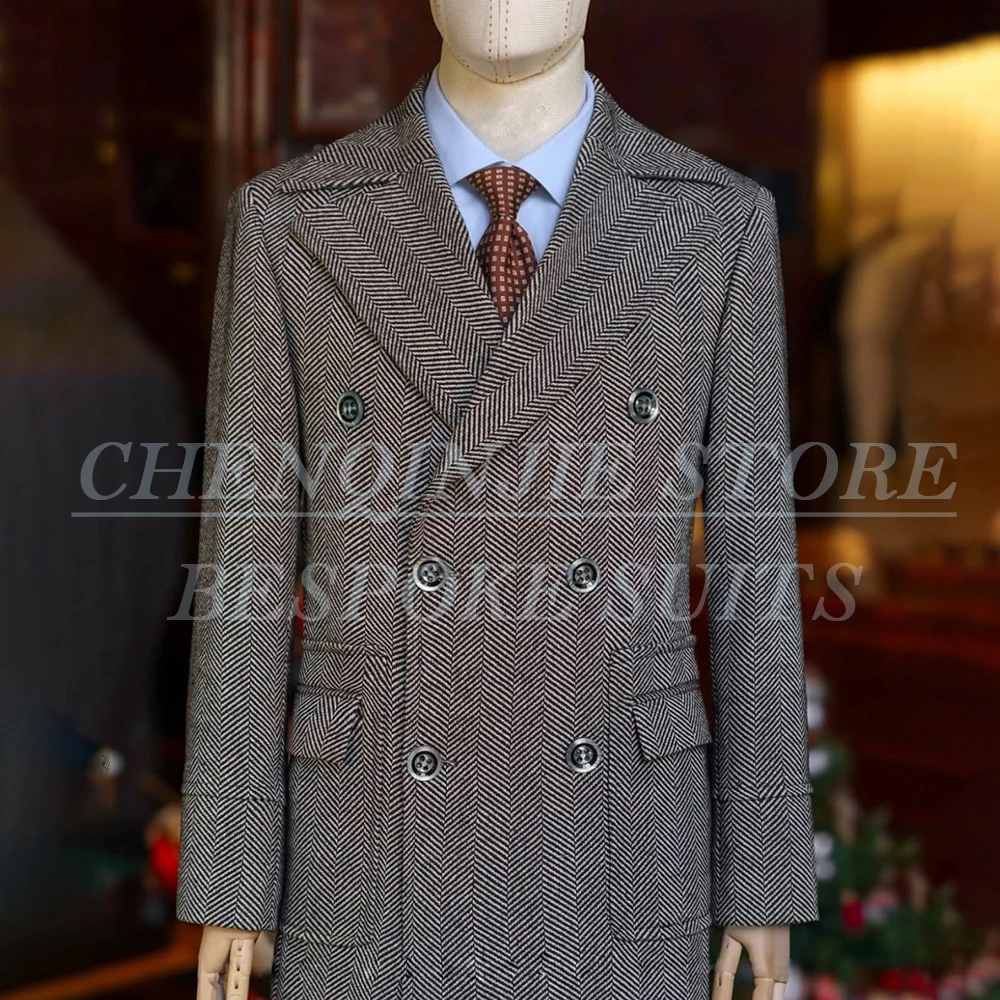 

High Quality Men's Suits Blazer Casual Jacket 1 Piece Long Coat Customzied Double Breasted Tweed Outfit Customzied Clothing