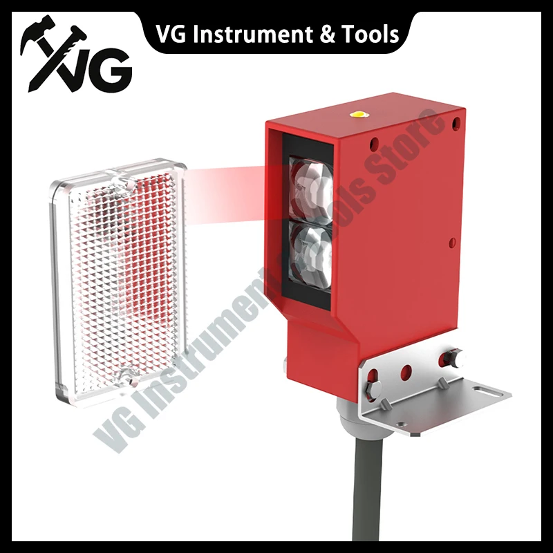 VG Photoelectric Sensor Retro-reflective Square Photoell Infrared Switch IP67 Waterproof 24-220V AC DC Universal 10m Distance