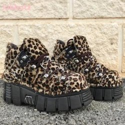 Leopard Punk Sneakers Platform Round Toe Thick Bottom Lace-Up Rock Gothic Dark Style Novelty Y2K Shoes Fashion Comfortable New