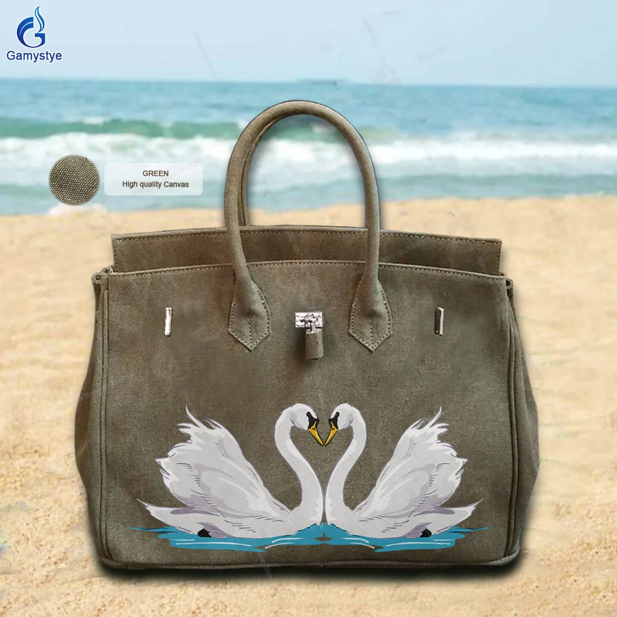 Printed Customize Art Two swans in the water Bag Ladies purses and handbags Messenger Clutch Totes 100% Real 16A Canvas handbags