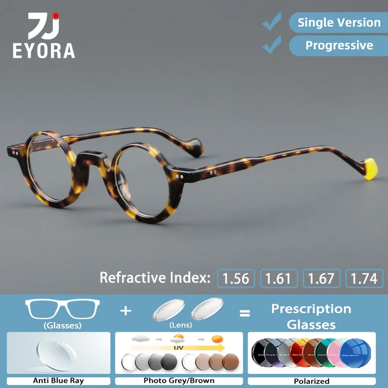 

EYORA Vintage Acetate Round Reading Glasses Woman Myopia and Hyperopia Anti Blue Light Progressive Photochromic Men Glasses