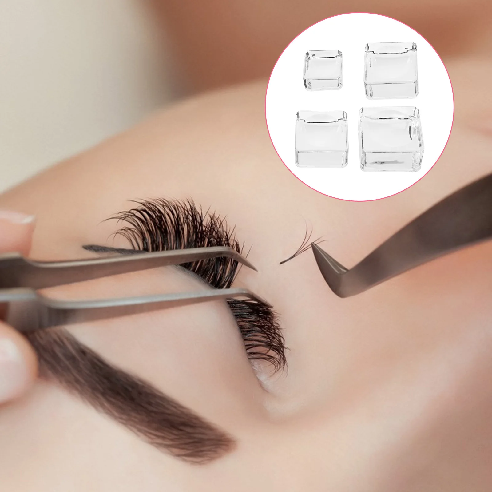 

4Pcs Eyelash Extension Glass Gaskets Clear Crystal Lash Stand Eyelash Grafting Pallet for Individual Home Salon Makeup Use