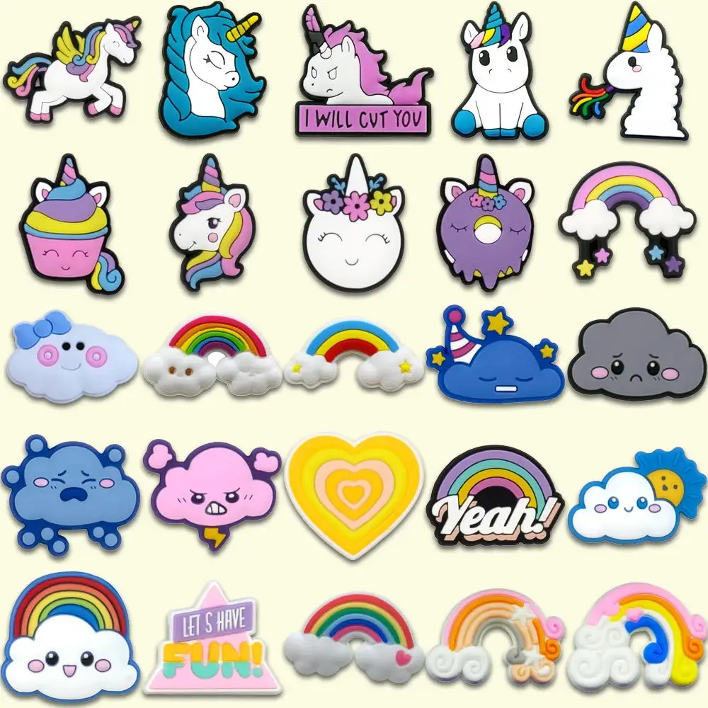 1-25pcs Lucky Unicorn Shoe Charms Casual Rainbow Shoe Decorations Pins for Women Kids Girls Gifts Sandal Accessories Clog Buckle