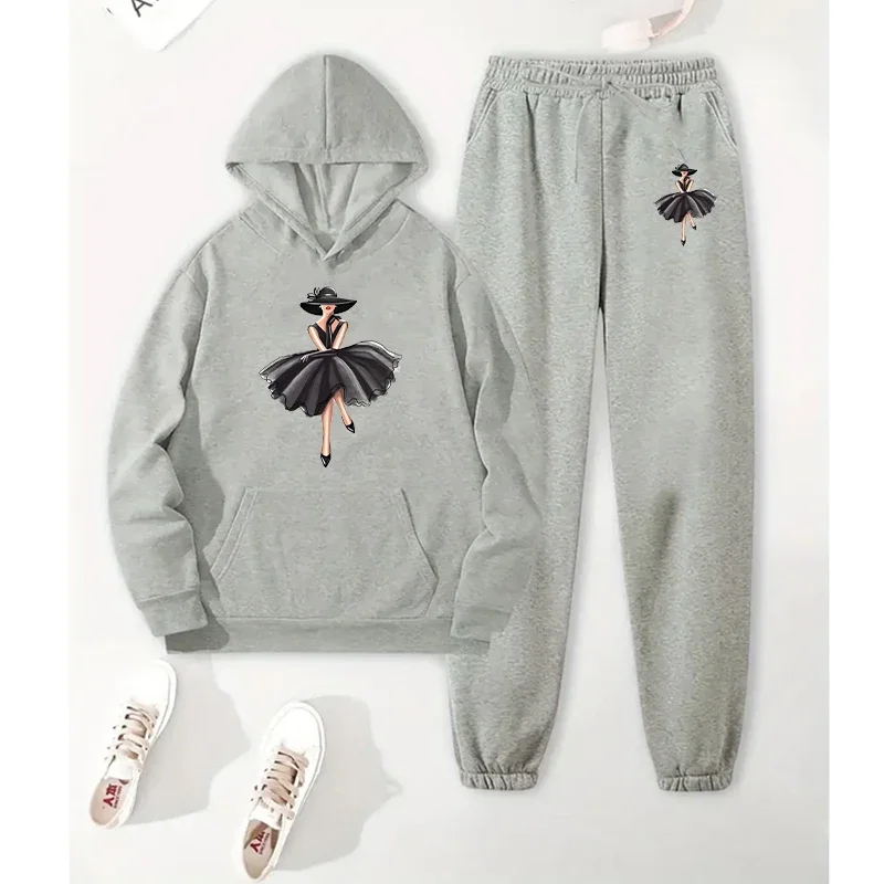 Women Sportwear Solid Color Hooded Sweatshirts + Pants 2 Piece Sets Outfit Woman High Quality Warm Pullover Coat Top