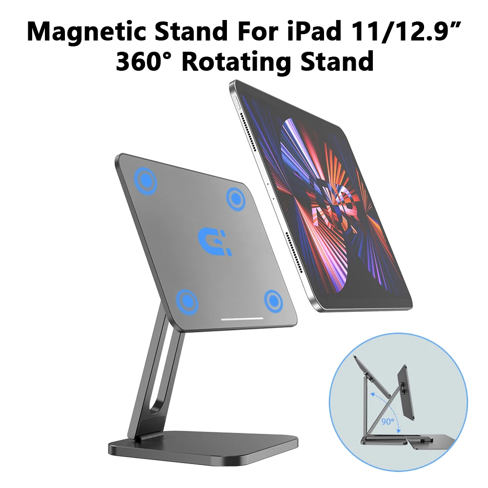 Adjustable Magnetic Stand for iPad Pro, Foldable Holder, Rotation Bracket, Take Notes, 360 ° Rotation, 11 