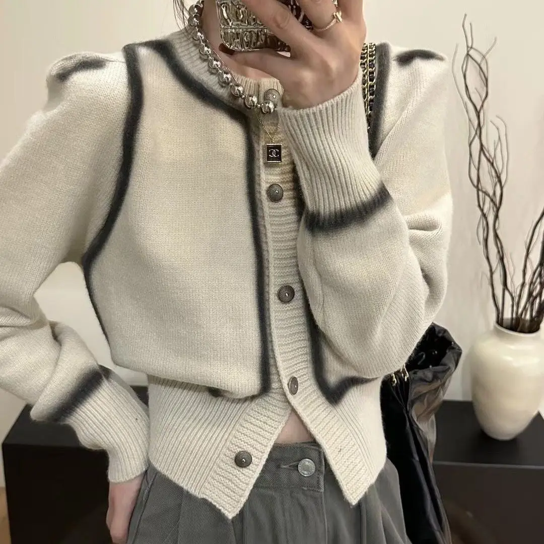 Tie Dye Knit Cardigan 2026 Autumn Winter Round Neck Short Design Sense Chic Style Cropped Sweater Outerwear