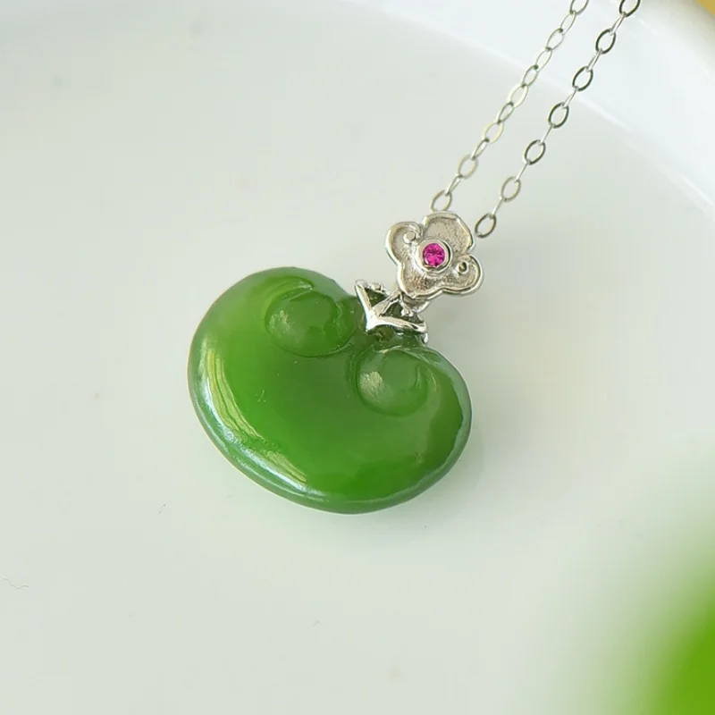 SGARIT Authentic Jadeite Hetian Jade S925 Silver Inlay 16*18mm Heart Ruyi Pendant Simple Design Symbolizes Auspicious Wishes