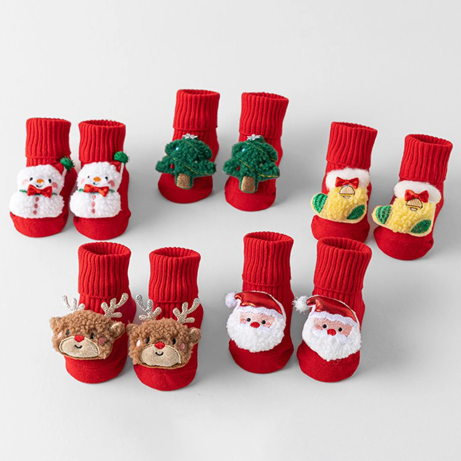 0-3Years Toddler Christmas Socks Non-Slip Floor Socks Winter 3D Cartoon Design Crew Socks for Infant Girls Boys