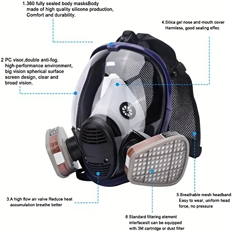 Silicone full face respirator chemical mask 6800 15/17 in 1 gas mask dust mask paint insecticide spray for laboratory welding