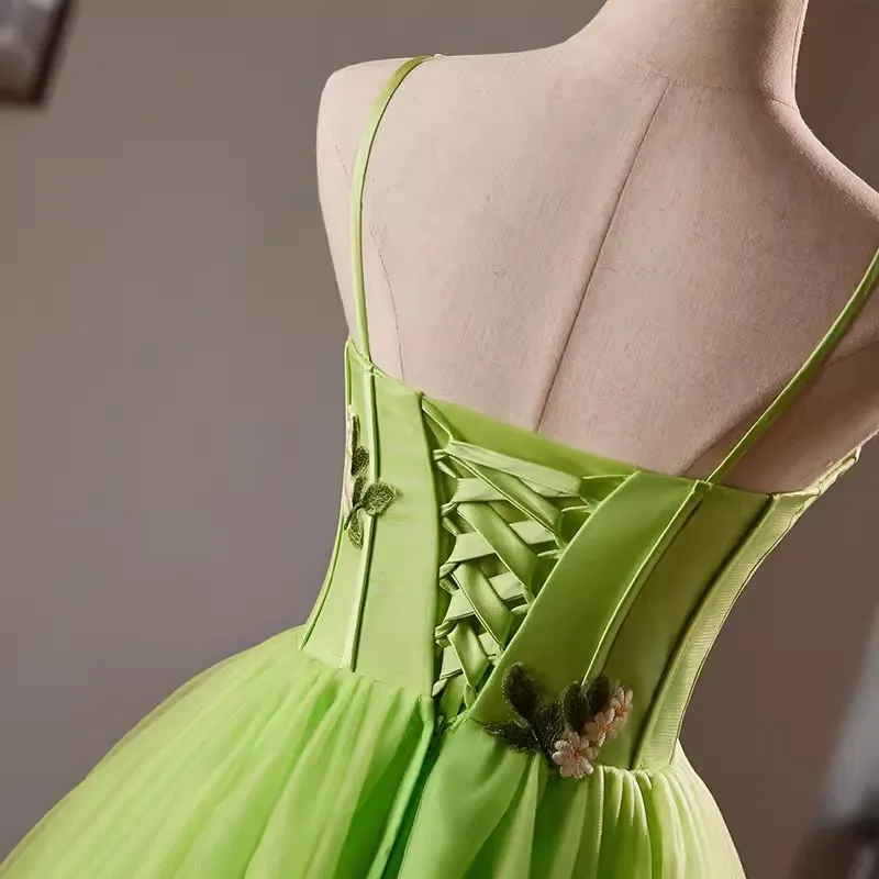 Robe de Bal Verte sur Mesure, à Bretelles Spaghetti, à Lacets, Bouffante, pour Occasions Formelles, ixde Mariage, Cocktail, Nouvelle Collection