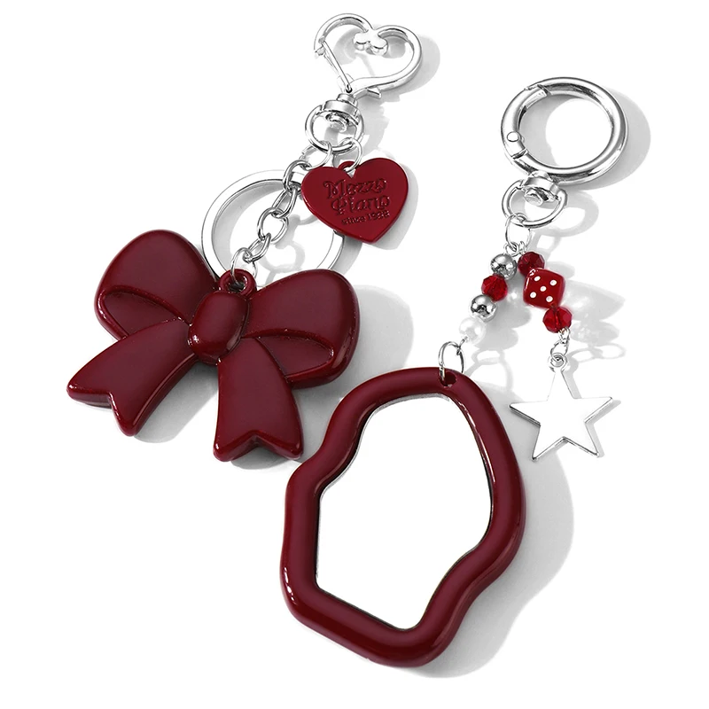 بسيطة حساسة الأحمر القلب القوس مرآة الخبز سلسلة مفاتيح سحرية الحلو Y2K الهاتف المحمول سيارة قلادة سماعات ظهره مجوهرات هدية