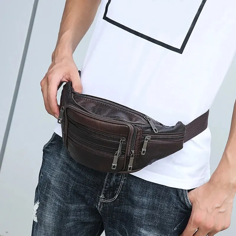 Men\'s Waist Bag Wear-resistant Leather Fanny Pack Phone Chest Bags for Male Travel Sports Shoulder Messenger Small Bags