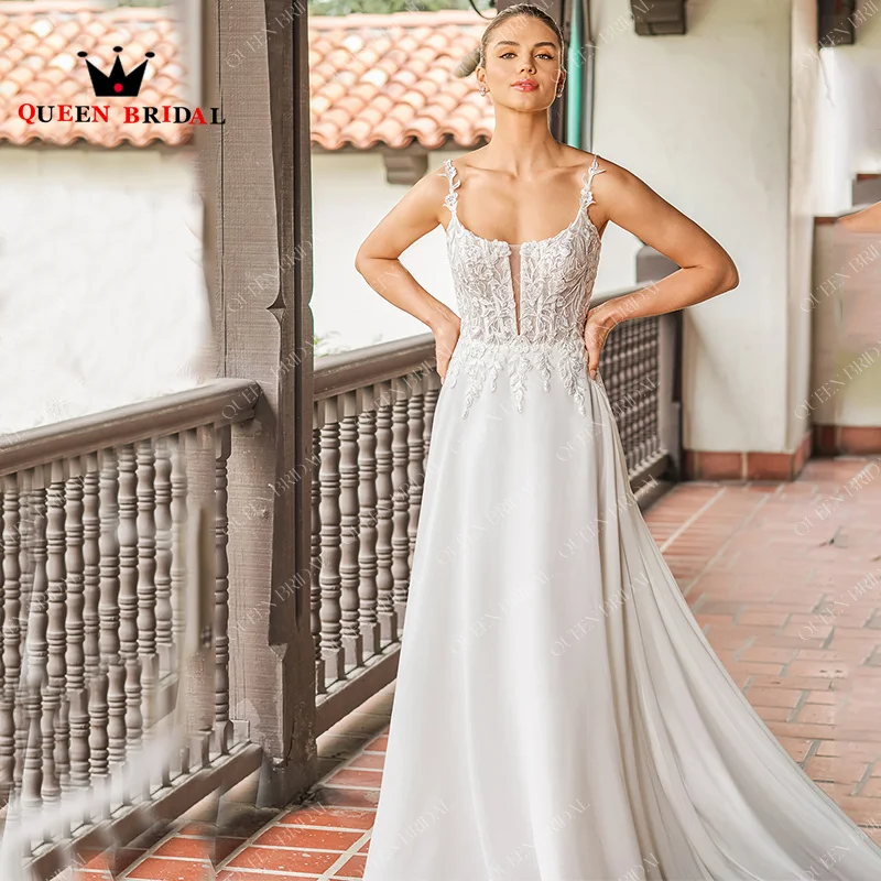 Robe De mariée élégante ligne A, col carré, avec des Appliques en dentelle, sans manches, longueur au sol, personnalisée, Y94H, 2024