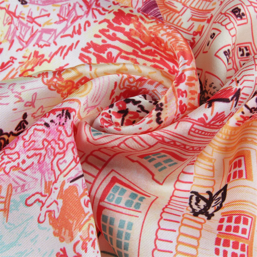 90 سنتيمتر العلامة التجارية الفاخرة وشاح مربع النساء حك الأوشحة الحريرية يلتف شاطئ شال الحجاب كبير باندانا Foulards منديل أغطية الرأس #5