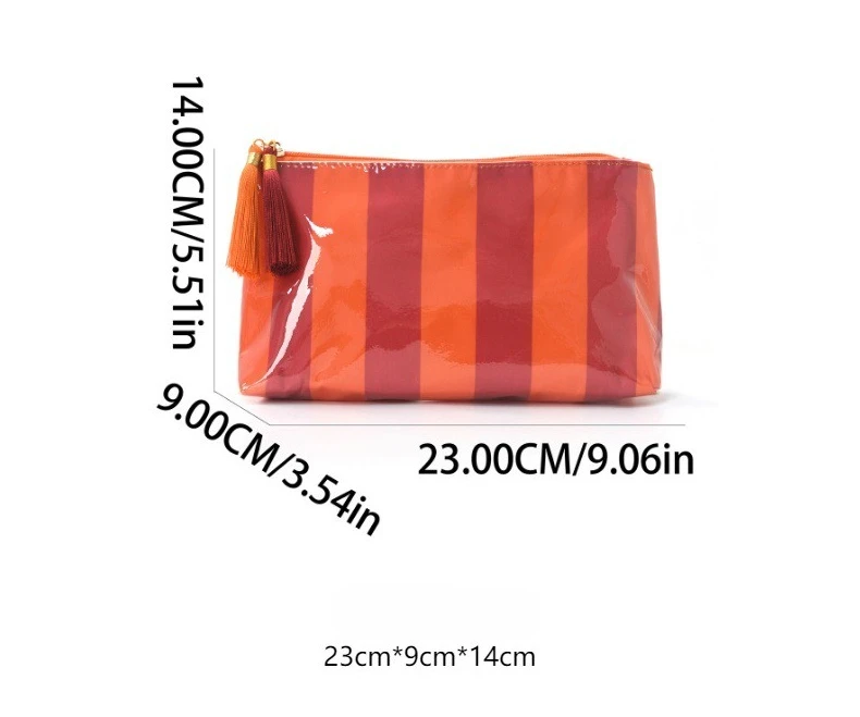 PVC Gestreifte Kosmetiktasche Make-up-Tasche mit Fransen und Reißverschluss Wasserdichte Reise-Toilettentasche Make-up-Pinsel-Etui – Detail 4